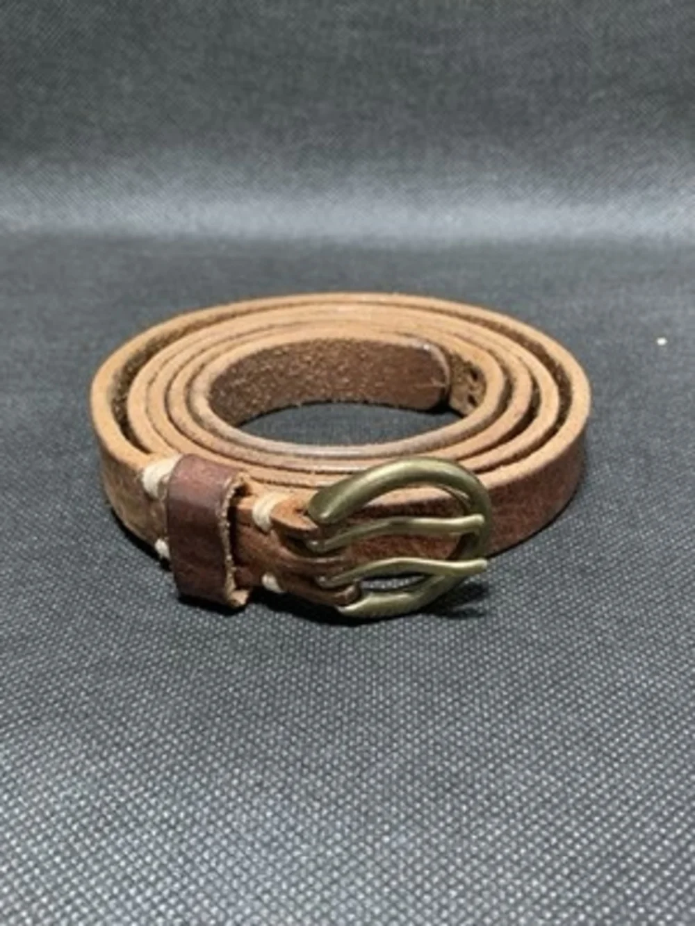 Genuine Brown Leather Belt Brass Buckle Casual Size M Unisex Very Good Condition